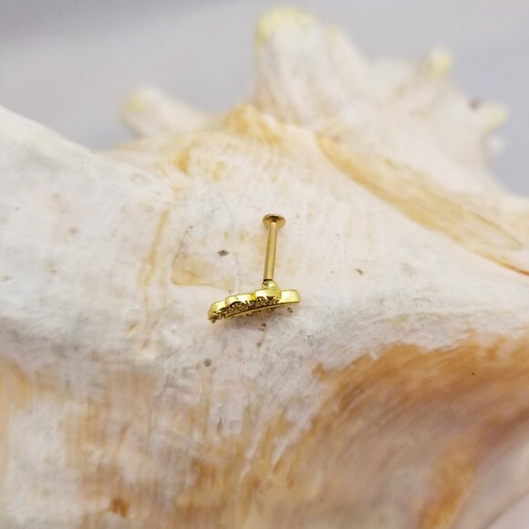 16G Gold leaf labret with clear CZ gems cartilage monroe internally threaded - Picture 3 of 3